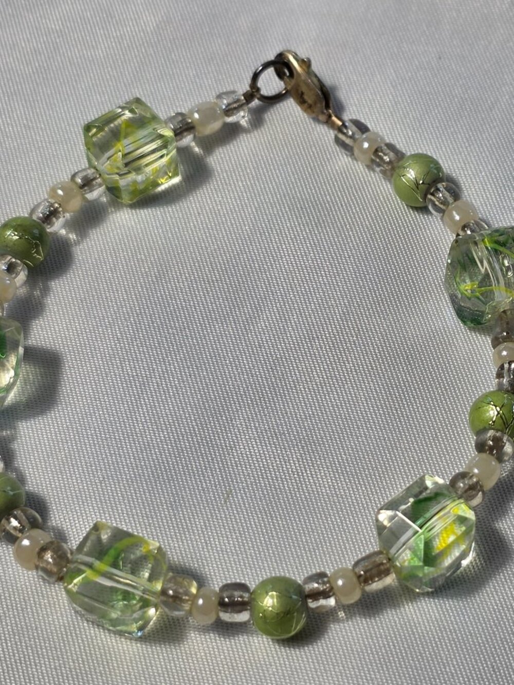 925 Sterling Silver Beaded Bracelet Large Lime Green Beads & Smaller Spacer Bead